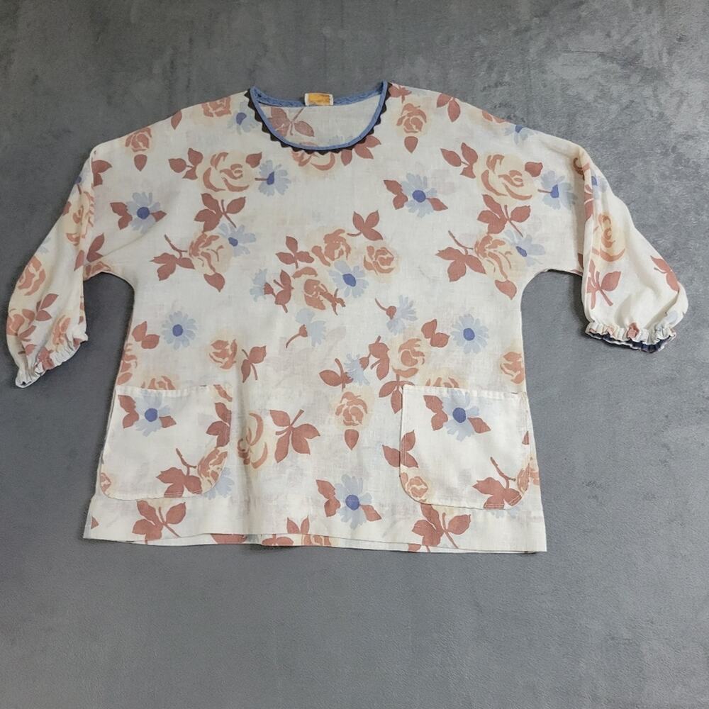 Top Blouse Floral Boho Peasant Style Womens Medium‎ Large Lagenlook Breathable